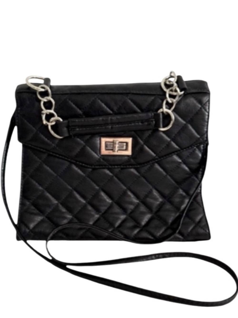 Maurices Crossbody Bag Turn-lock Closure Quilted Faux Patent Leather Purse Black